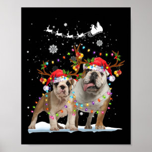 Bulldog Rentier Weihnachtsmannmütze Xmas Lights We Poster