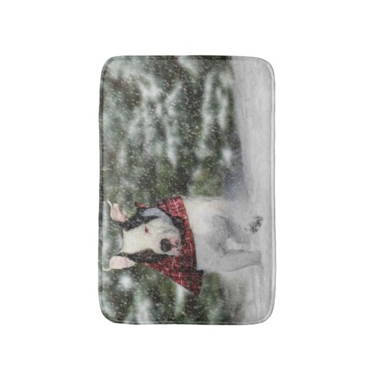 Bulldog Rescue Pup Dashing durch den Schnee Badematte (Vorderseite Vertikal)