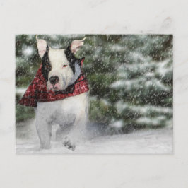 Bulldog Rescue Pup Dashing durch den Schnee Postkarte