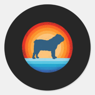 Bulldog Retro Vintage 60er 70er Sonnenuntergang Hu Runder Aufkleber