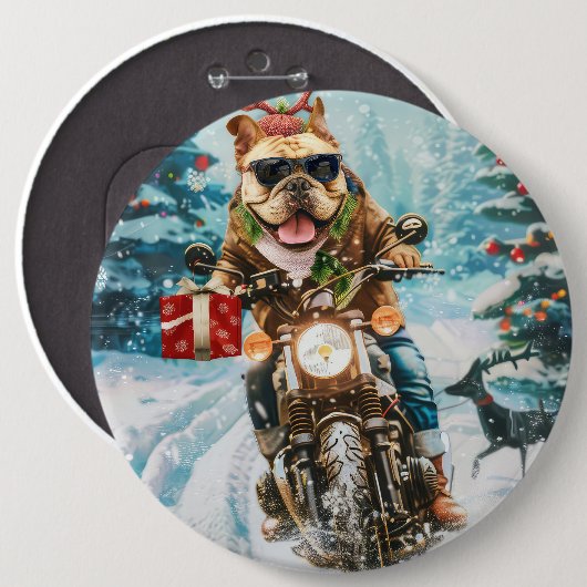 Bulldog Riding Motorrad Weihnachten Button (Vorne & Hinten)