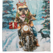 Bulldog Riding Motorrad Weihnachten Duschvorhang (Vorderseite)