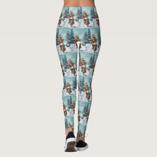 Bulldog Riding Motorrad Weihnachten Leggings (Rückseite)