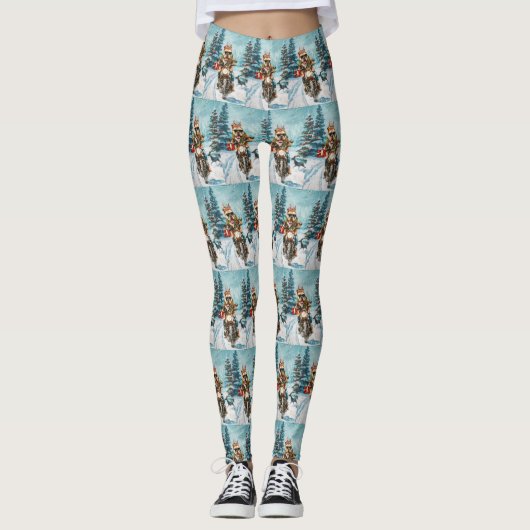Bulldog Riding Motorrad Weihnachten Leggings (Vorderseite)