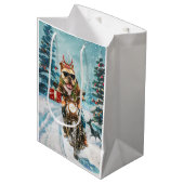 Bulldog Riding Motorrad Weihnachten Mittlere Geschenktüte (Vorderseite Schrägansicht)
