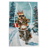 Bulldog Riding Motorrad Weihnachten Mittlere Geschenktüte (Vorderseite)