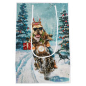 Bulldog Riding Motorrad Weihnachten Mittlere Geschenktüte (Rückseite)