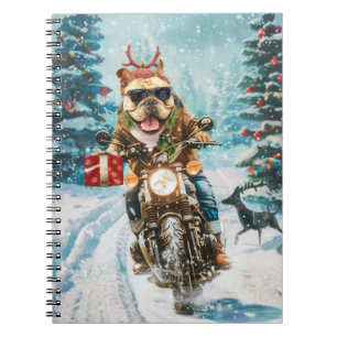 Bulldog Riding Motorrad Weihnachten Notizblock