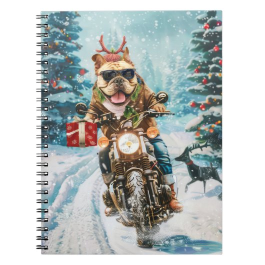 Bulldog Riding Motorrad Weihnachten Notizblock (Vorderseite)