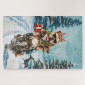 Bulldog Riding Motorrad Weihnachten Puzzle (Horizontal)