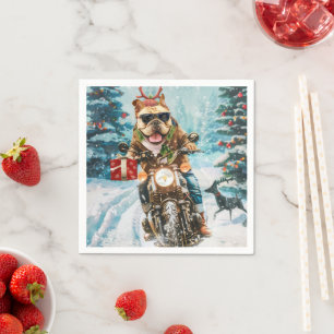 Bulldog Riding Motorrad Weihnachten Serviette
