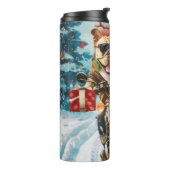 Bulldog Riding Motorrad Weihnachten Thermosbecher (Nach links gedreht)