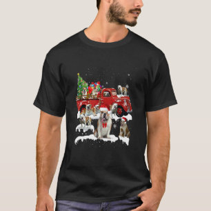 Bulldog Riding Red Truck Xmas Frohe Weihnachten T-Shirt