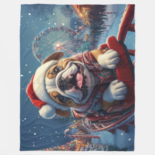 Bulldog Roller Untersetzer Weihnachten Fleecedecke (Vorderseite)