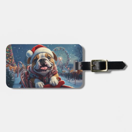 Bulldog Roller Untersetzer Weihnachten Gepäckanhänger (Vorderseite horizontal)