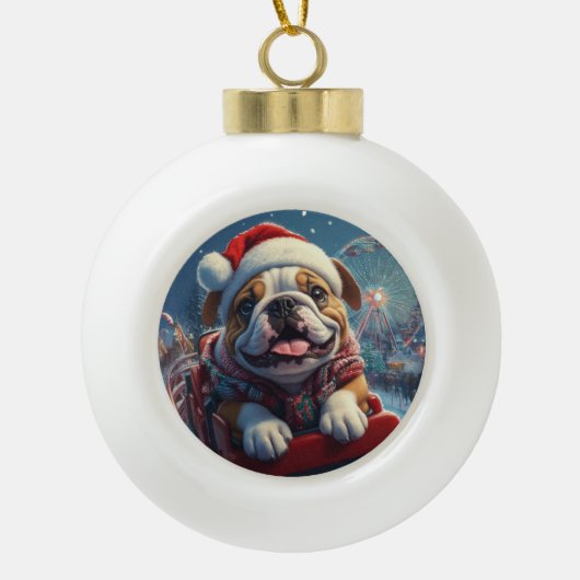 Bulldog Roller Untersetzer Weihnachten Keramik Kugel-Ornament (Vorderseite)