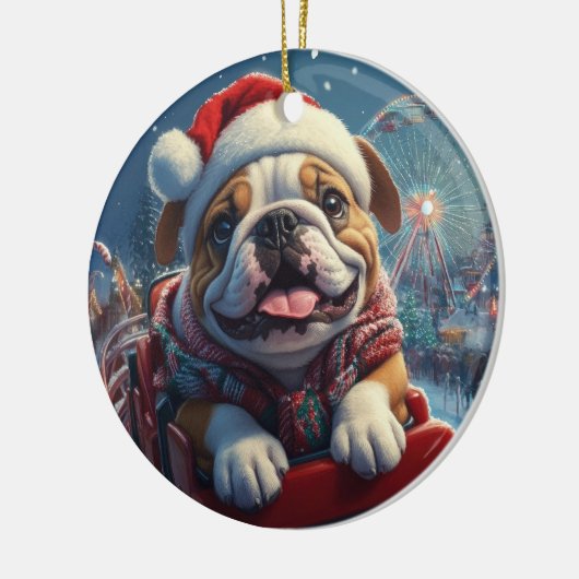 Bulldog Roller Untersetzer Weihnachten Keramik Ornament (Links)