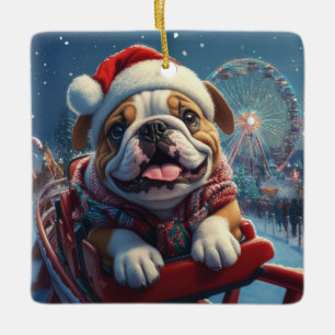 Bulldog Roller Untersetzer Weihnachten Keramikornament