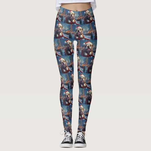 Bulldog Roller Untersetzer Weihnachten Leggings (Vorderseite)