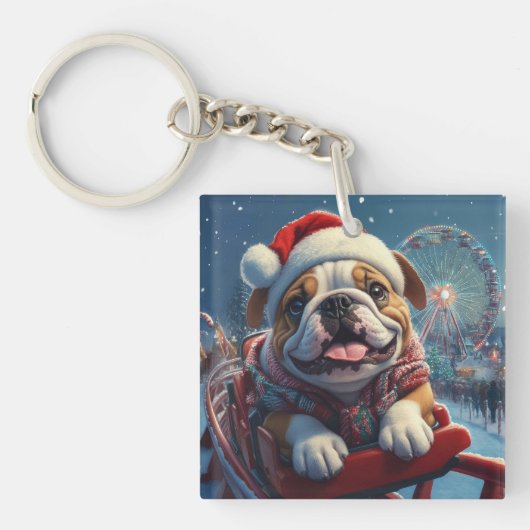 Bulldog Roller Untersetzer Weihnachten Schlüsselanhänger (Vorderseite)