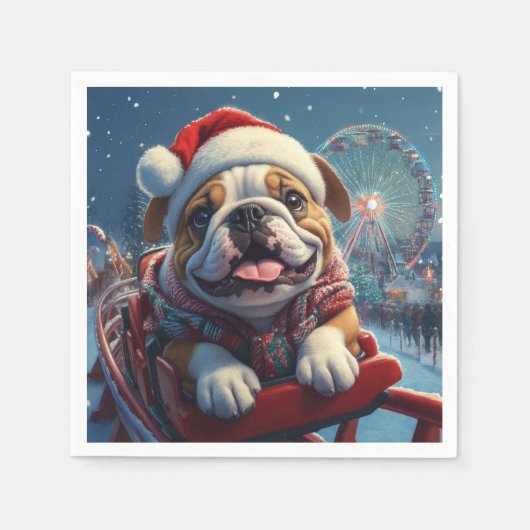 Bulldog Roller Untersetzer Weihnachten Serviette (Vorderseite)
