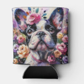 Bulldog-Rose Blütenrosa Schwarz-weiß Dosenkühler (Rückseite)