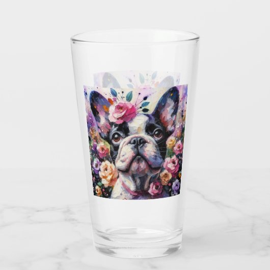 Bulldog-Rose Blütenrosa Schwarz-weiß Glas (Rückseite)