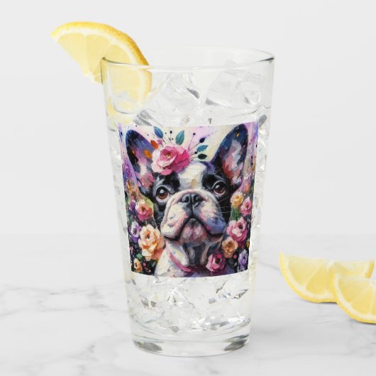 Bulldog-Rose Blütenrosa Schwarz-weiß Glas (Vorderseite Ice)