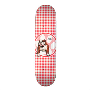 Bulldog; Rot und Weiß Gingham Skateboard