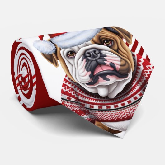 Bulldog Rot und Weiß Karierte Weihnachten Krawatte (Gerollt)