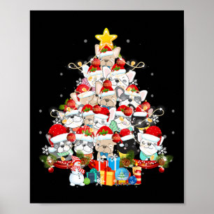 Bulldog Santa Claus Xmas Tree Lights Frohe Weihnac Poster