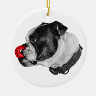 Bulldog Scarlet Tongue Charm Keramik Ornament