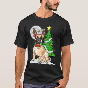 Bulldog schmückt den Baum Lichter Rentiergeweih T-Shirt