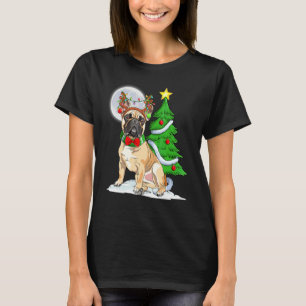 Bulldog schmückt den Baum Lichter Rentiergeweih  T-Shirt