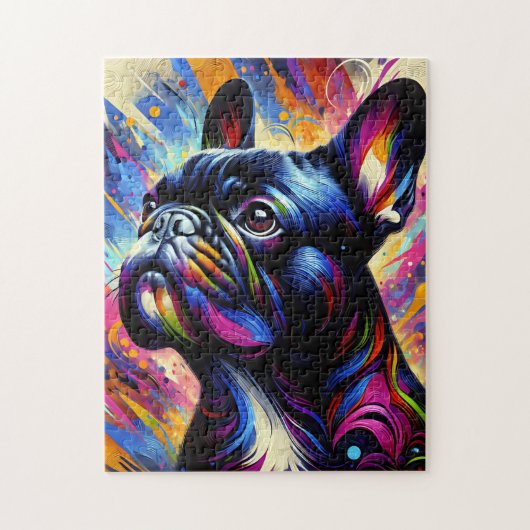 Bulldog-Schwarz-Acryl-Printwerbung | Farblich Puzzle (Vertikal)