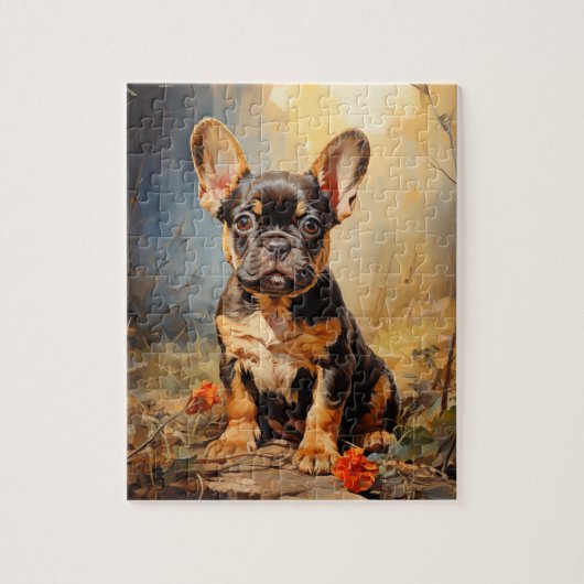 Bulldog-Schwarz-Bein-Welpe-Portrait Puzzle (Vertikal)