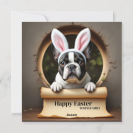 Bulldog schwarz - mit Familienname Feiertagskarte