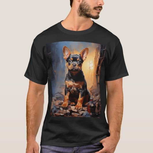 Bulldog schwarz und tan Welpe T-Shirt (Vorderseite)