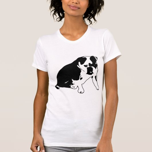 Bulldog Silhouette Black and White Graphic Art T-Shirt (Vorderseite)