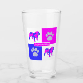 Bulldog Silhouette Dog & Paw Pink / Blau Glas