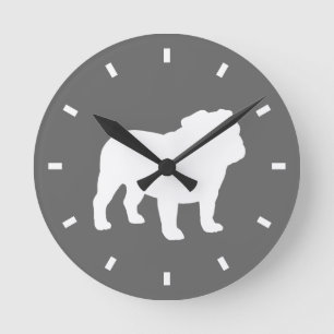 Bulldog Silhouette Grau und Weiß   Hunde Lover Runde Wanduhr