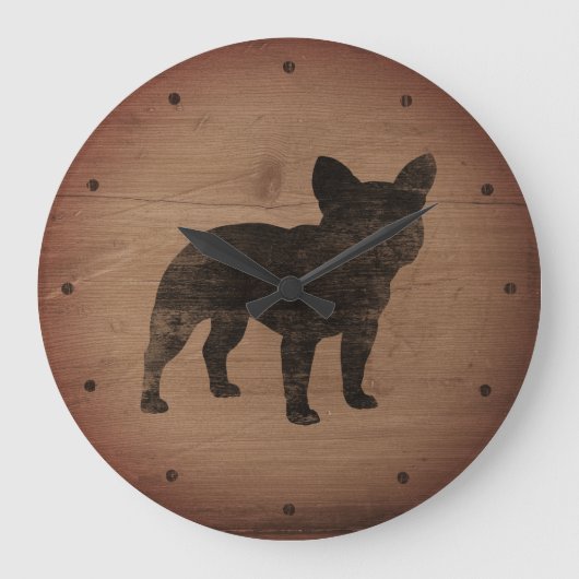 Bulldog-Silhouette | Hund Lover's Imitats Wood Große Wanduhr (Vorderseite)
