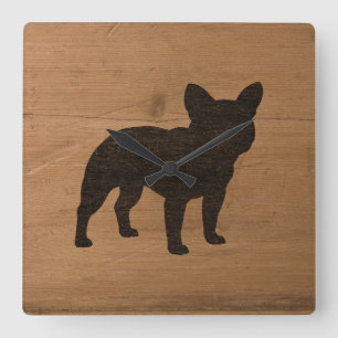 Bulldog-Silhouette  Imitat Frenchie Hund Quadratische Wanduhr