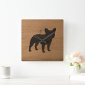 Bulldog-Silhouette | Imitate Wood Frenchie Dog Quadratische Wanduhr (Zuhause)
