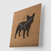 Bulldog-Silhouette | Imitate Wood Frenchie Dog Quadratische Wanduhr (Winkel)