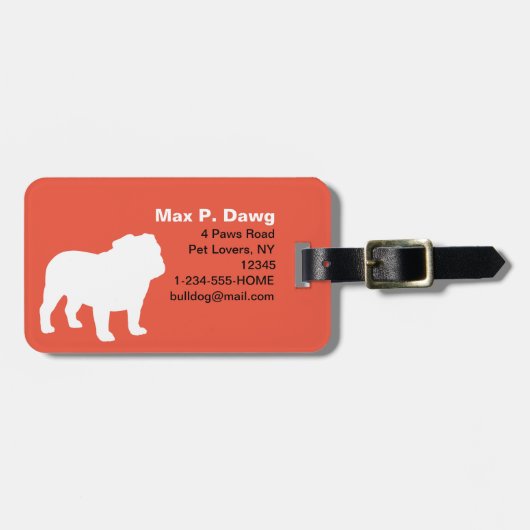 Bulldog-Silhouetten mit benutzerdefiniertem Text Gepäckanhänger (Vorderseite horizontal)