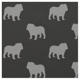 Bulldog Silhouetten Muster Grau und Schwarz Hunde Stoff