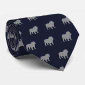 Bulldog Silhouetten Pattern Navy Blue Krawatte (Gerollt)