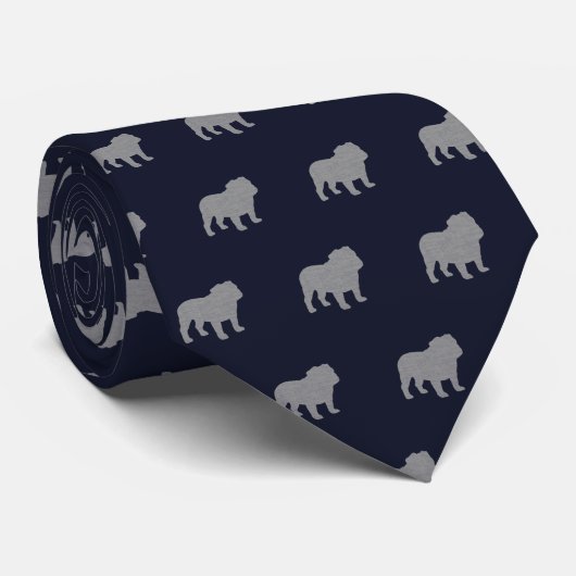 Bulldog Silhouetten Pattern Navy Blue Krawatte (Gerollt)