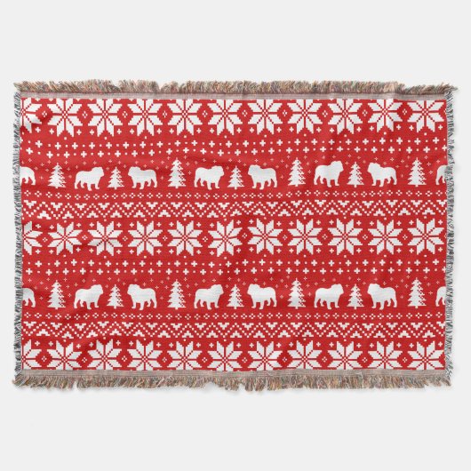 Bulldog Silhouetten Weihnachtsfeiertag Pattern Red Decke (Vorderseite)